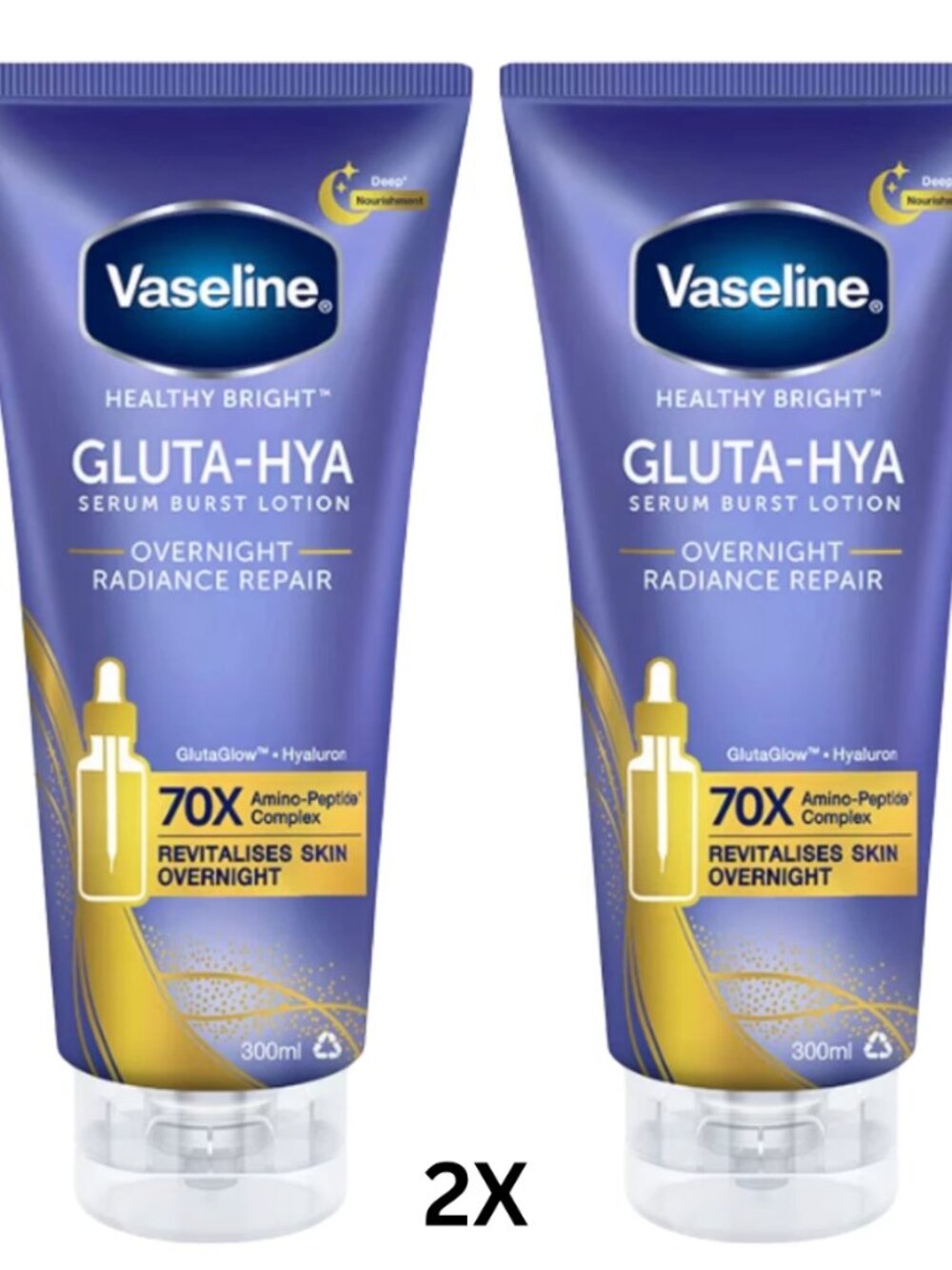 2X Vaseline Healthy Bright Gluta Hya Serum Burst Lotion Overnight Radiance 290ml